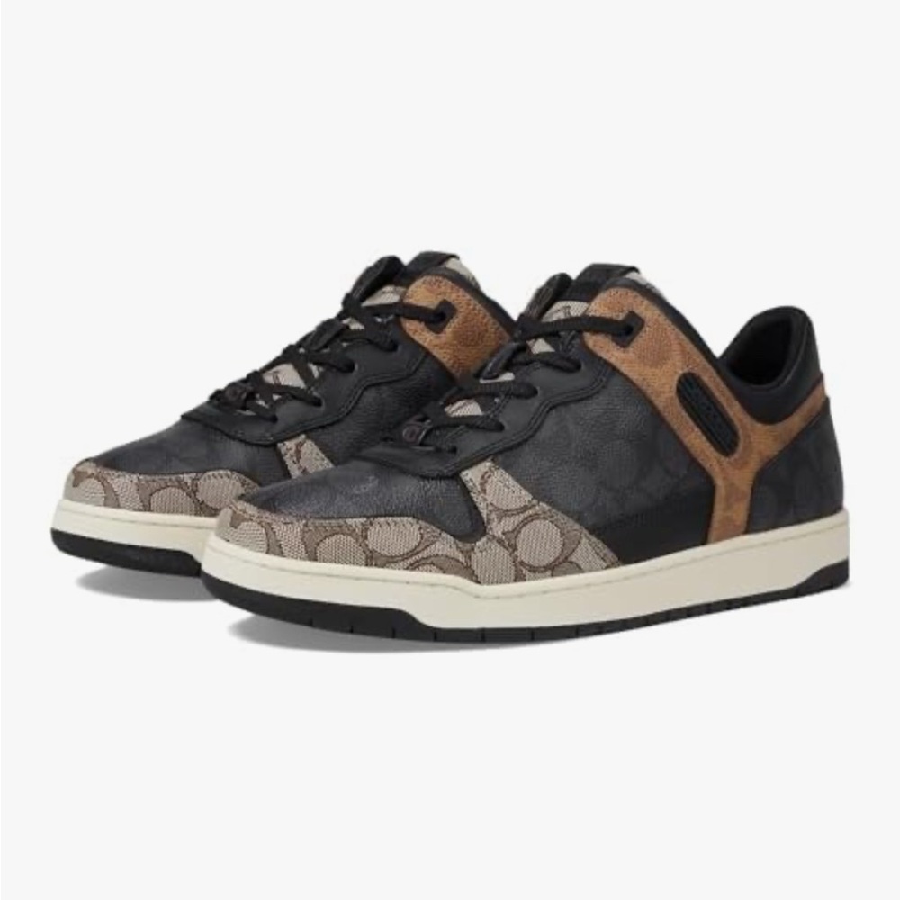 Coach Menβs Low-Top Sneakers in Black, Brown & Signature Canvas